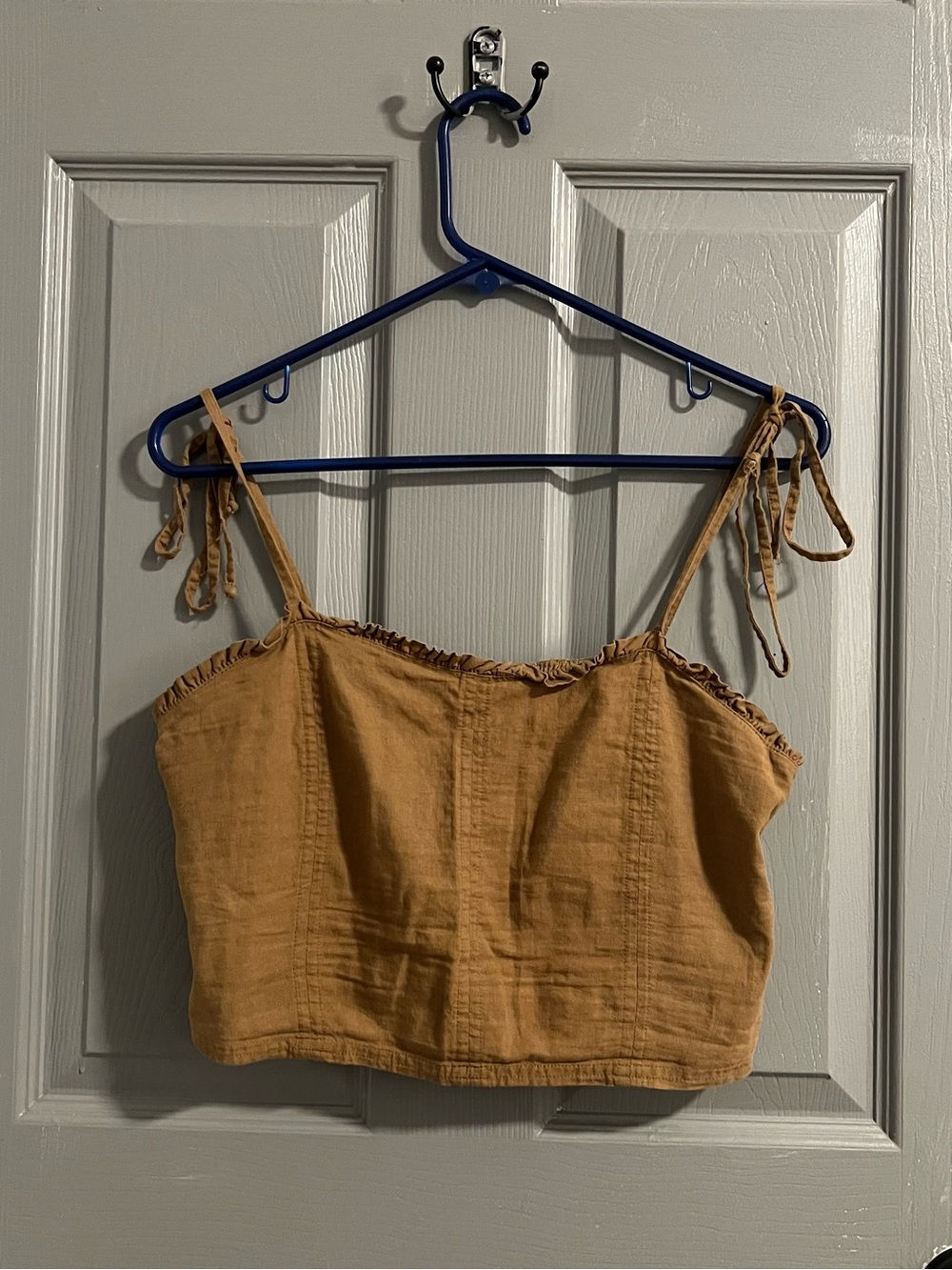 aerie Brown Tie-Shoulder Linen Cropped Tank Summer Travel Beach